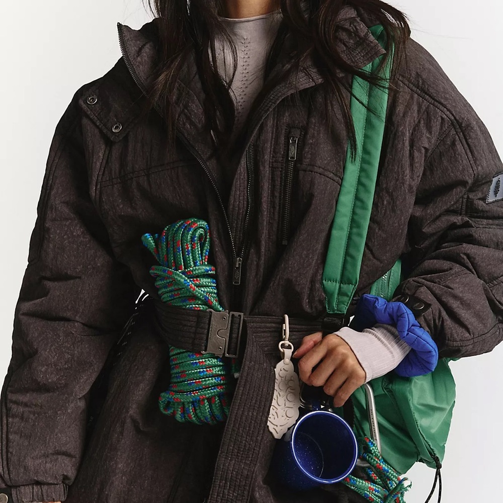 Free People Care FP Tricked Out Trek Utility Puffer Jacket NWT in Washed Black M